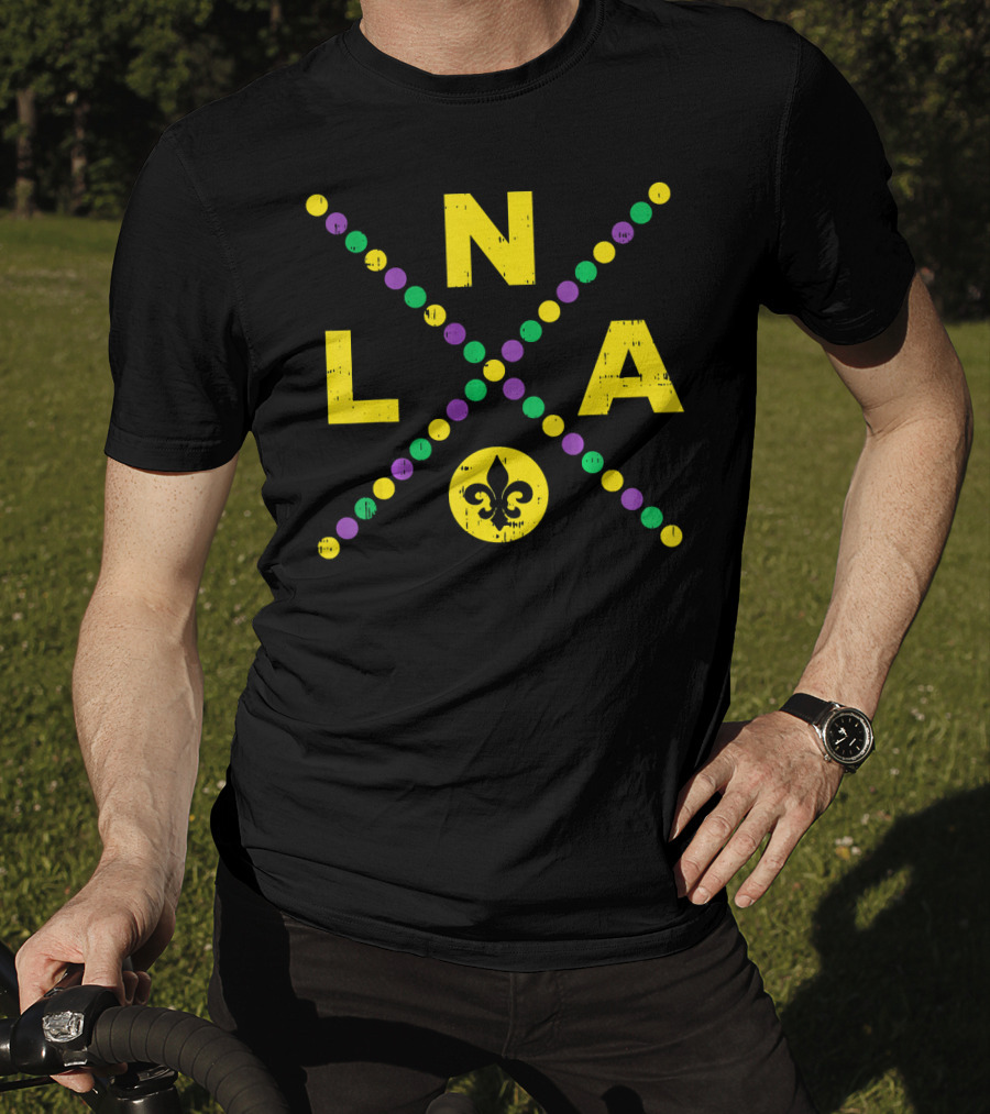 NOLA New Orleans Louisiana Jester Fleur-de-Lis Mardi Gras Colors T-Shirt
