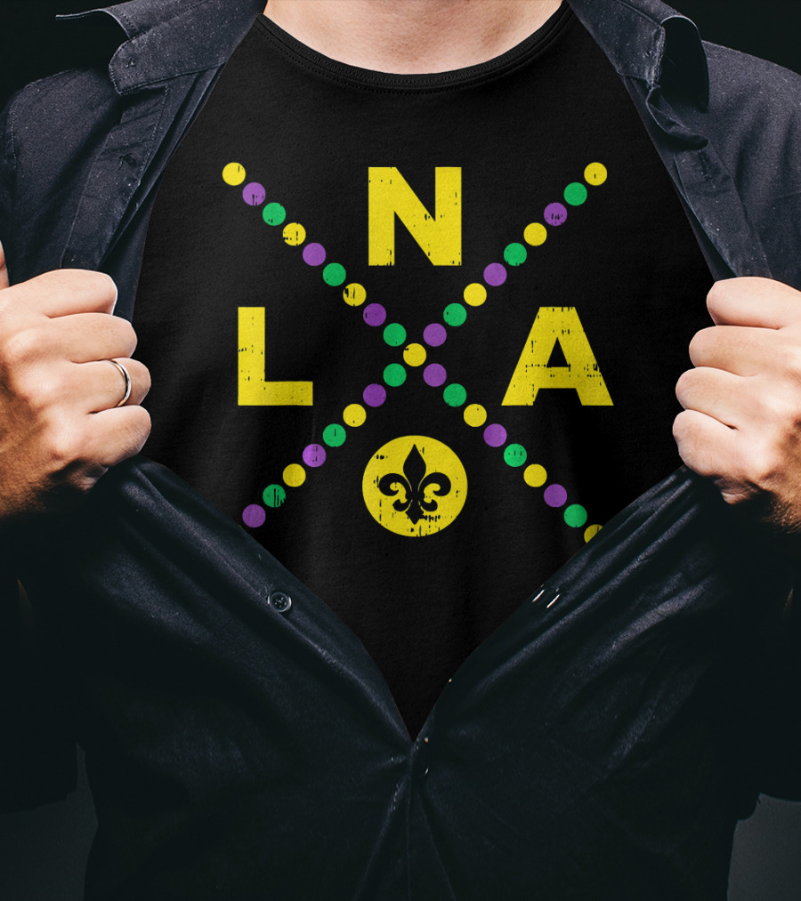 NOLA New Orleans Louisiana Jester Fleur-de-Lis Mardi Gras Colors T-Shirt