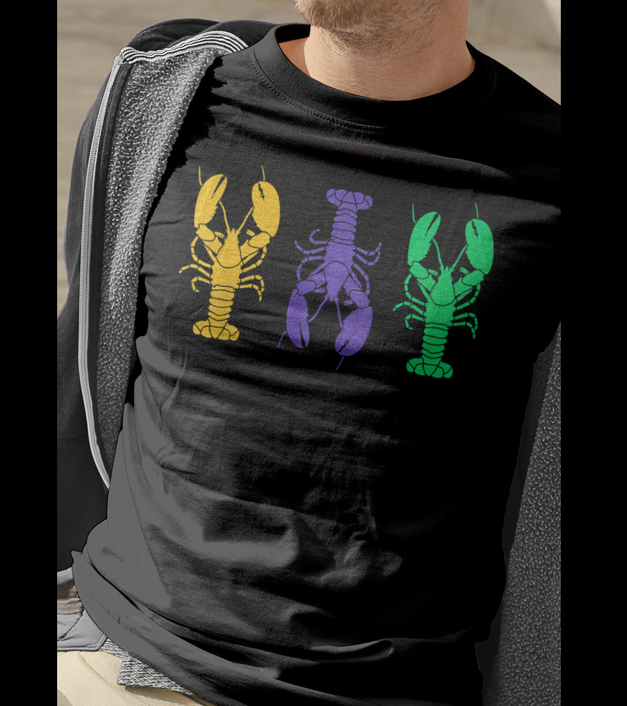 Mardi Gras Yellow Purple Green Crayfish Lobsters T-Shirt