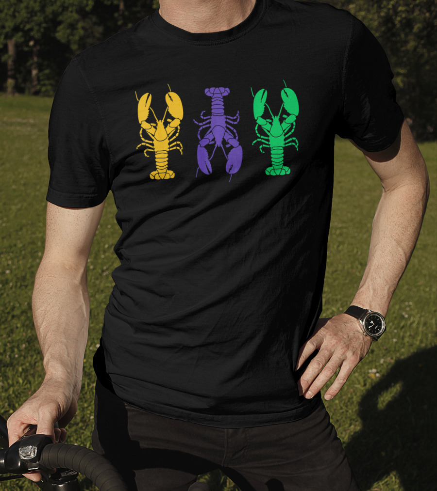Mardi Gras Yellow Purple Green Crayfish Lobsters T-Shirt