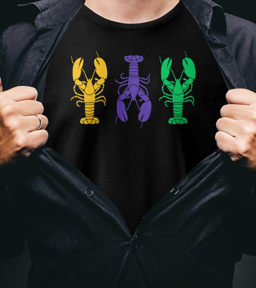 Mardi Gras Yellow Purple Green Crayfish Lobsters T-Shirt