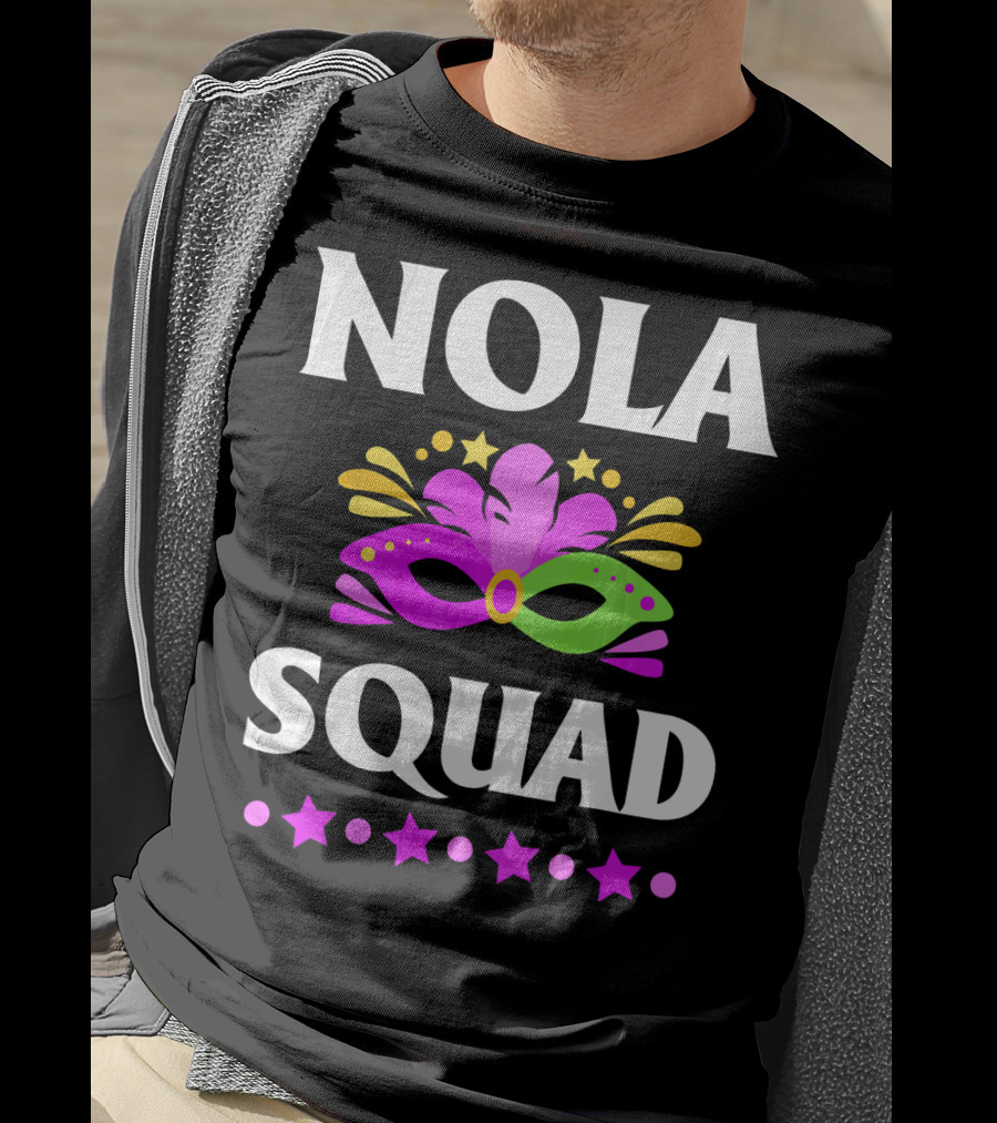 Nola Squad Mardi Gras Mask Stars T-Shirt