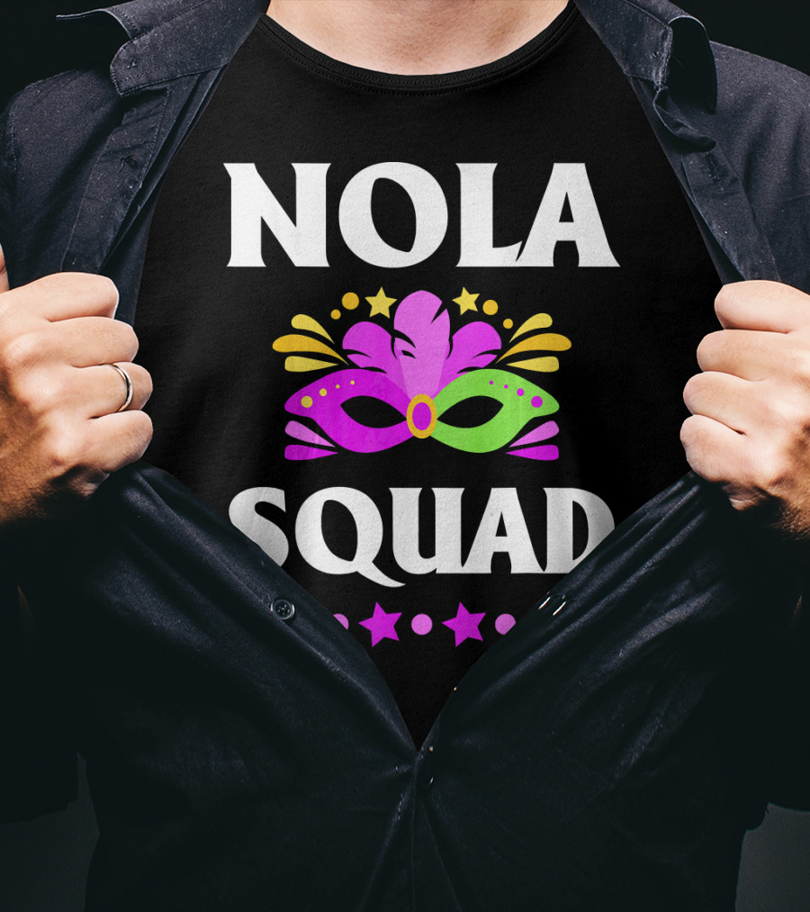 Nola Squad Mardi Gras Mask Stars T-Shirt