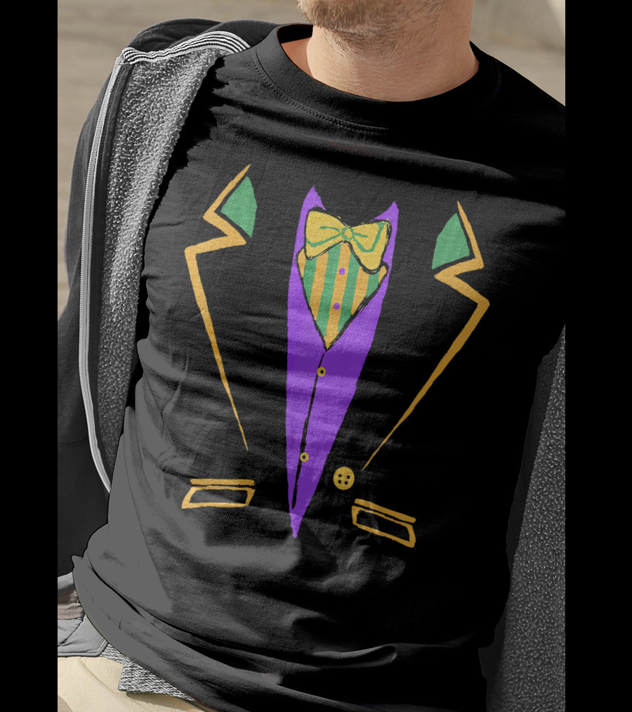 Funny Mardi Gras Tuxedo Costume Carnival With Bow Tie T-Shirt