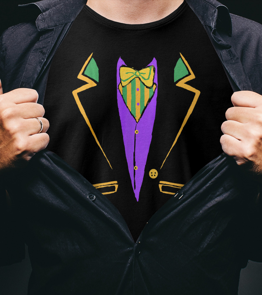 Funny Mardi Gras Tuxedo Costume Carnival With Bow Tie T-Shirt