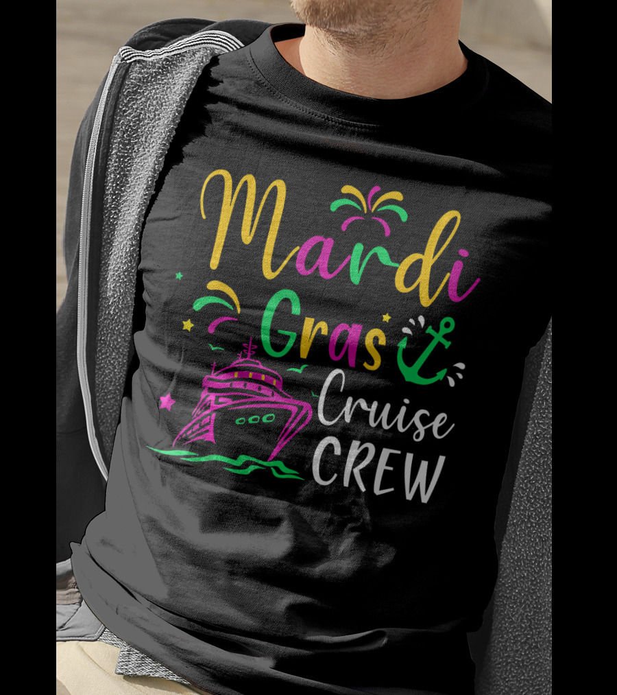 Mardi Gras Cruise Crew Funny Anchor Fireworks Ship T-Shirt
