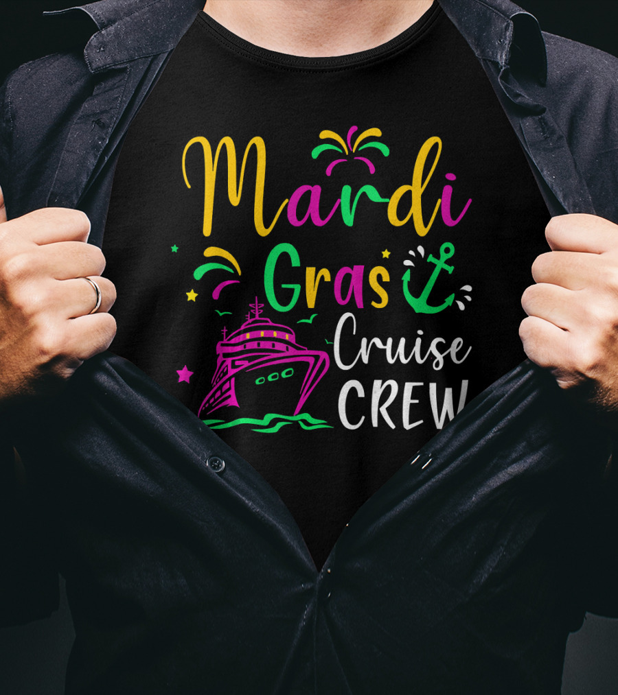 Mardi Gras Cruise Crew Funny Anchor Fireworks Ship T-Shirt