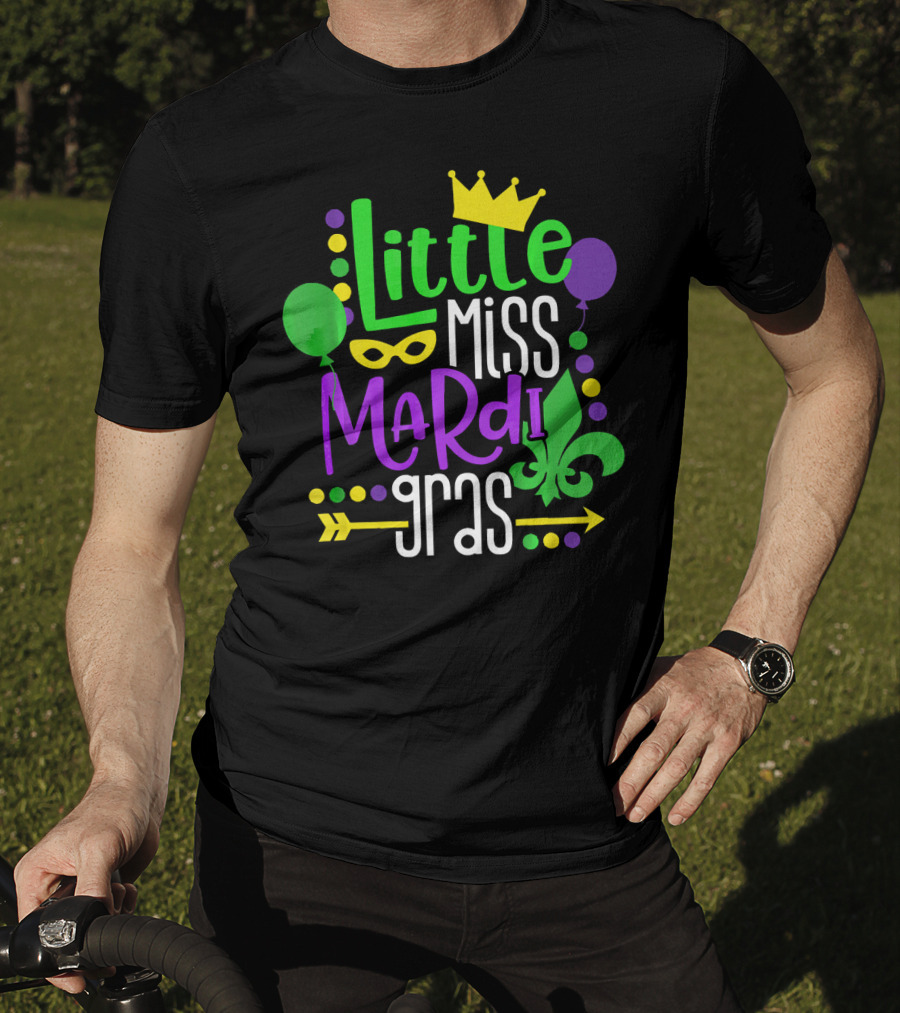 Little Miss Mardi Gras Crown Balloons Mask Fleur De Lis T-Shirt