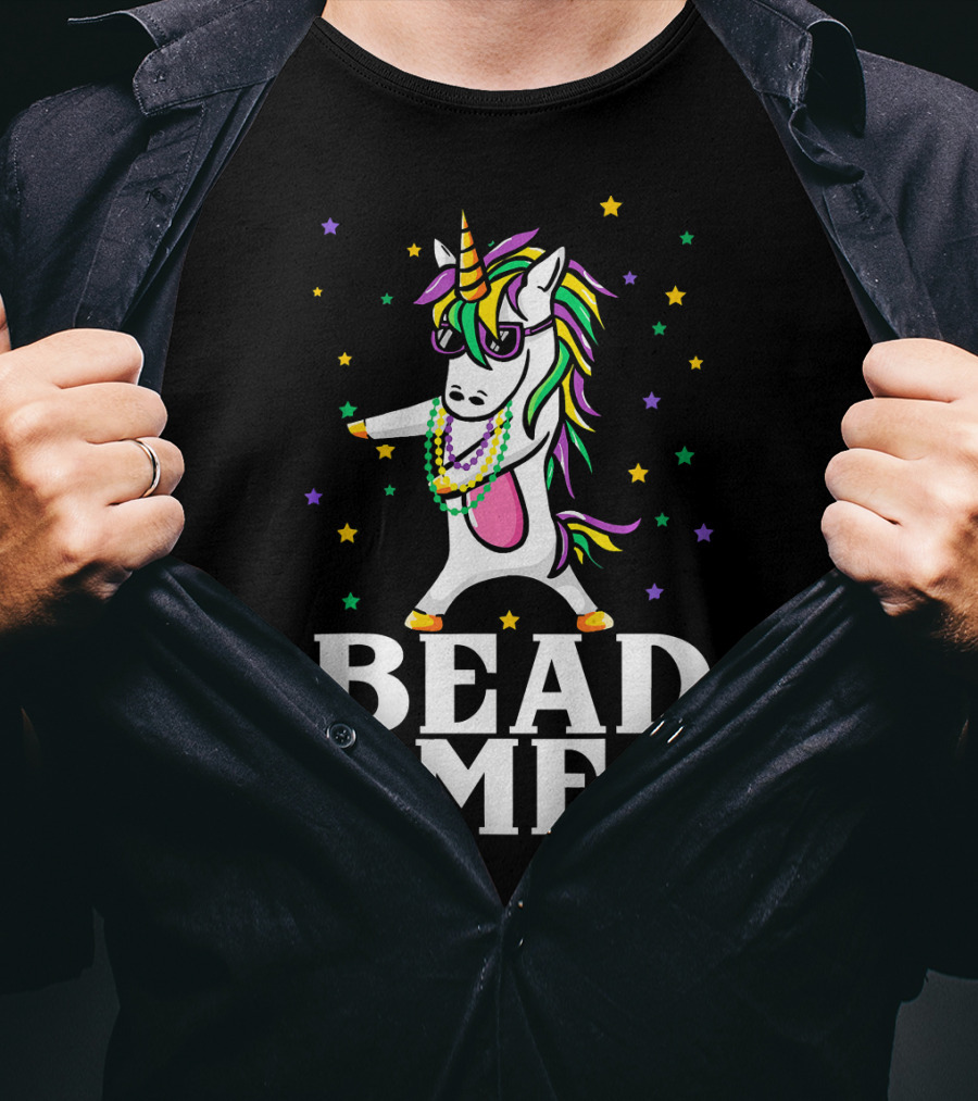 Mardi Gras Unicorn Dabbing Bead Me Stars And Fleur-de-Lis T-Shirt