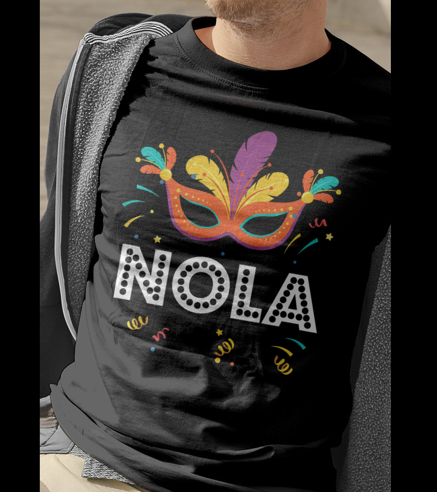 NOLA Mardi Gras Colorful Mask And Confetti T-Shirt
