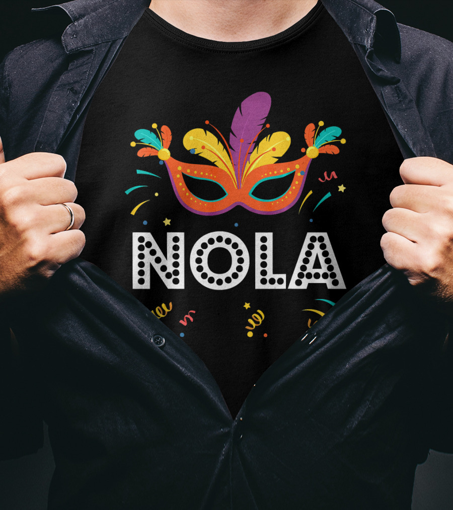 NOLA Mardi Gras Colorful Mask And Confetti T-Shirt