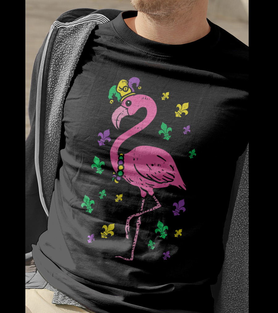 Jester Pink Flamingo Bird Animal Cute Fleur De Lis T-Shirt