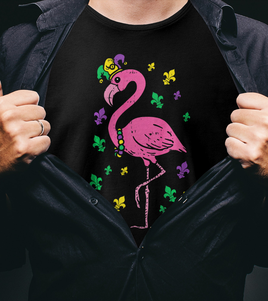 Jester Pink Flamingo Bird Animal Cute Fleur De Lis T-Shirt