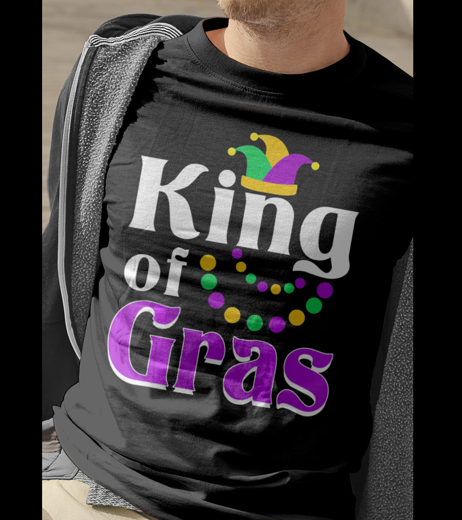 King Of Gras Funny Mardi Gras Couples Co Jokester Hat And Beads T-Shirt