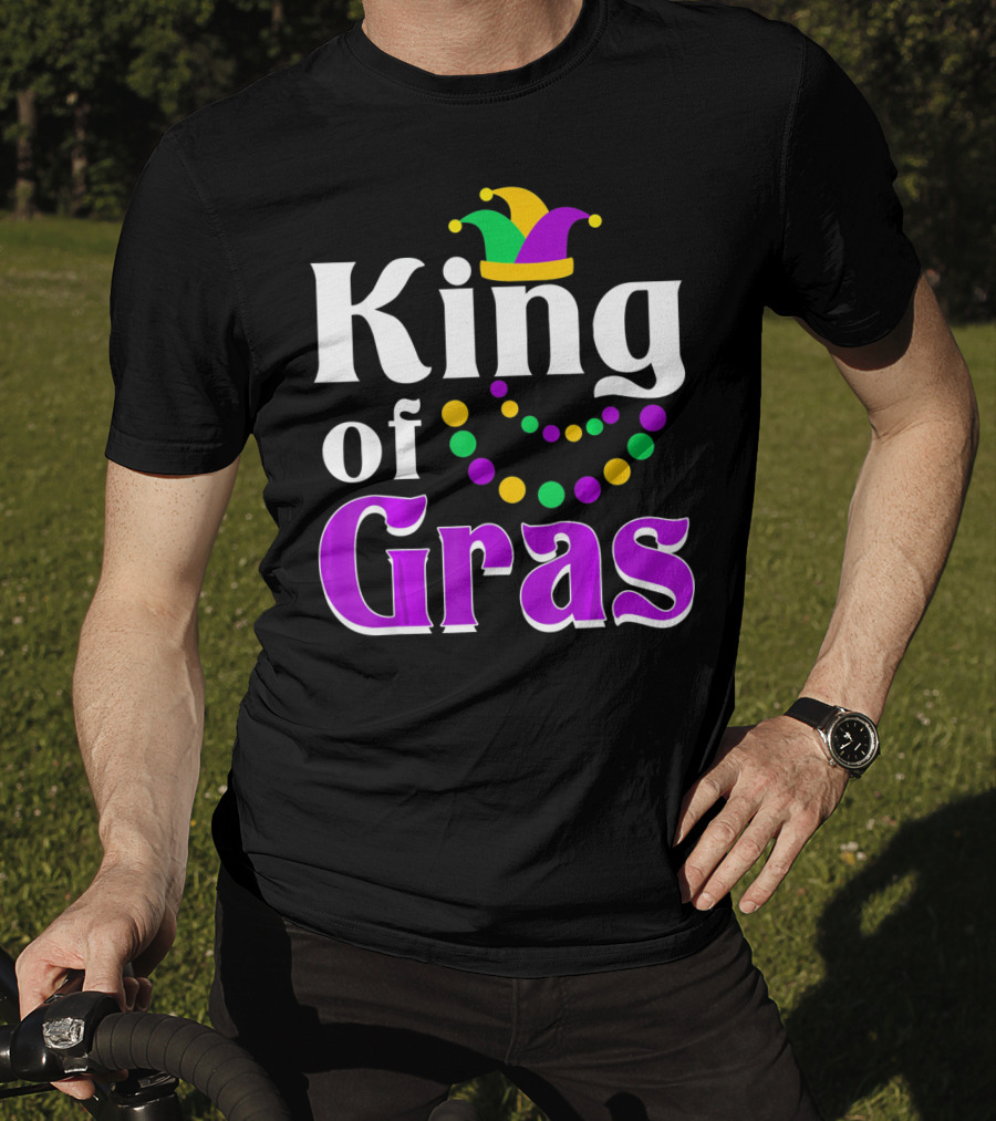 King Of Gras Funny Mardi Gras Couples Co Jokester Hat And Beads T-Shirt