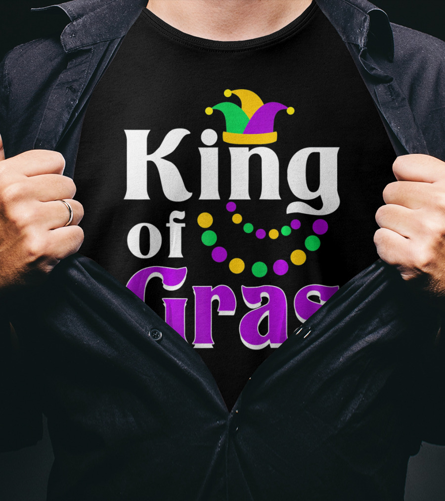 King Of Gras Funny Mardi Gras Couples Co Jokester Hat And Beads T-Shirt