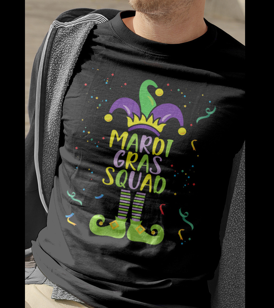 Mardi Gras Squad Costume Jester Hat And Shoes T-Shirt