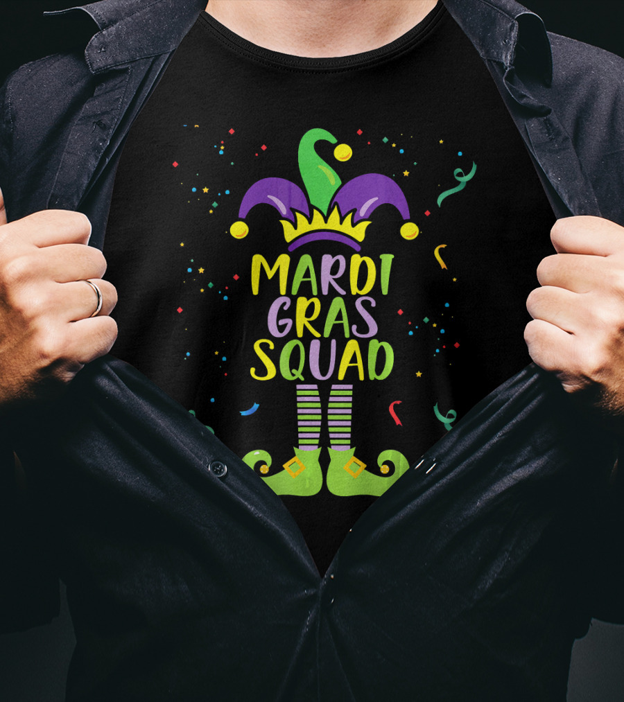 Mardi Gras Squad Costume Jester Hat And Shoes T-Shirt