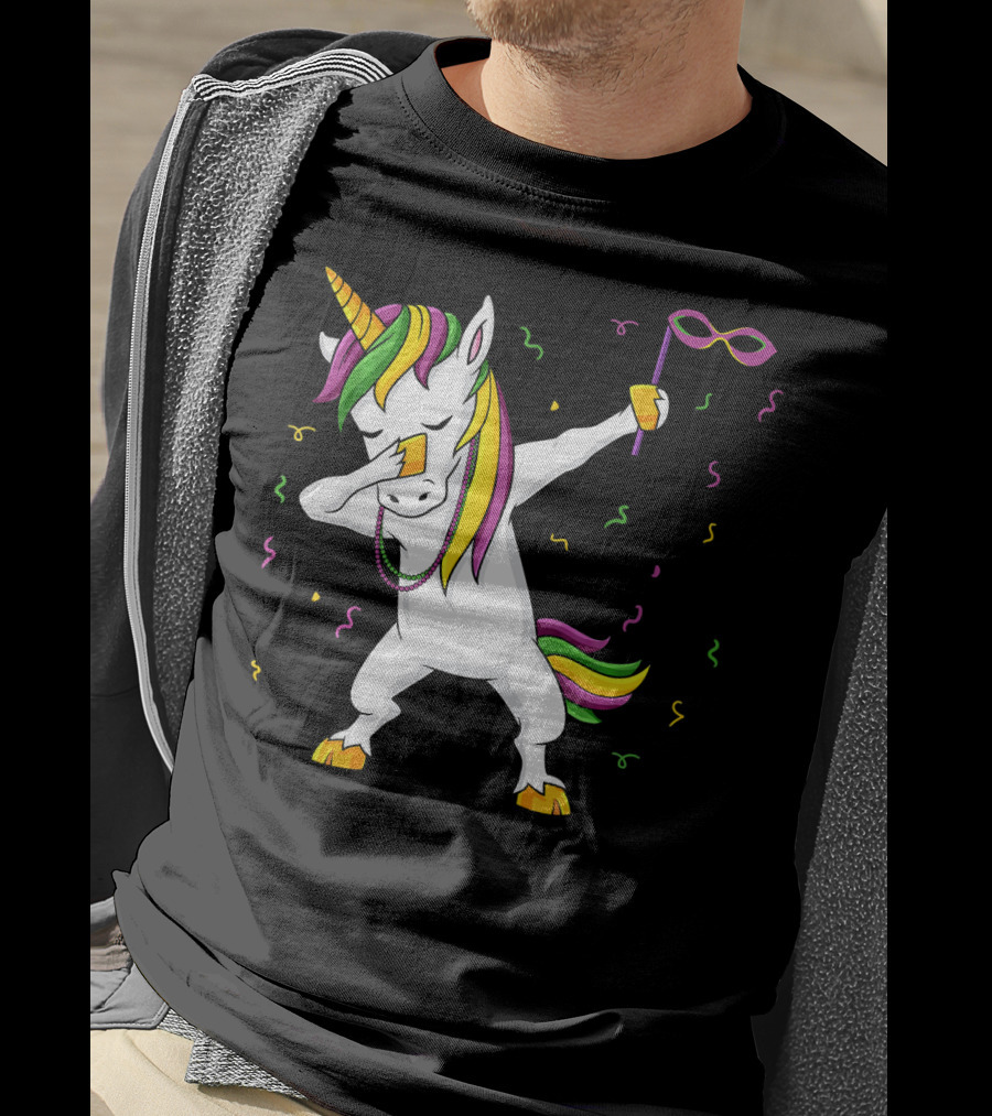 Dabbing Unicorn Mardi Gras Mask Colorful Fun Girls T-Shirt