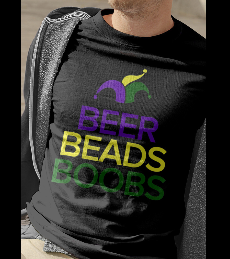 Beer Beads Boobs Mardi Gras Jester Hat T-Shirt