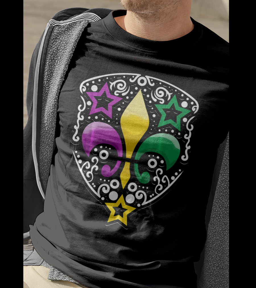Mardi Gras Fleur De Lis Colorful Stars Lily T-Shirt
