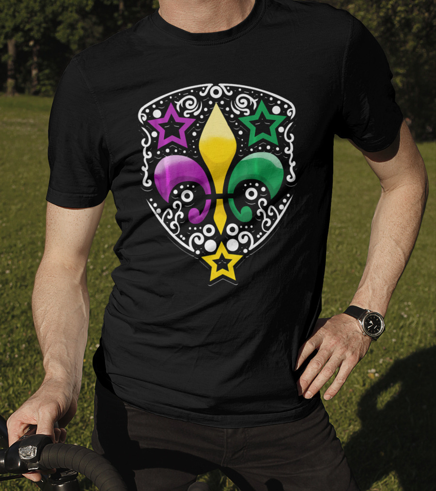 Mardi Gras Fleur De Lis Colorful Stars Lily T-Shirt