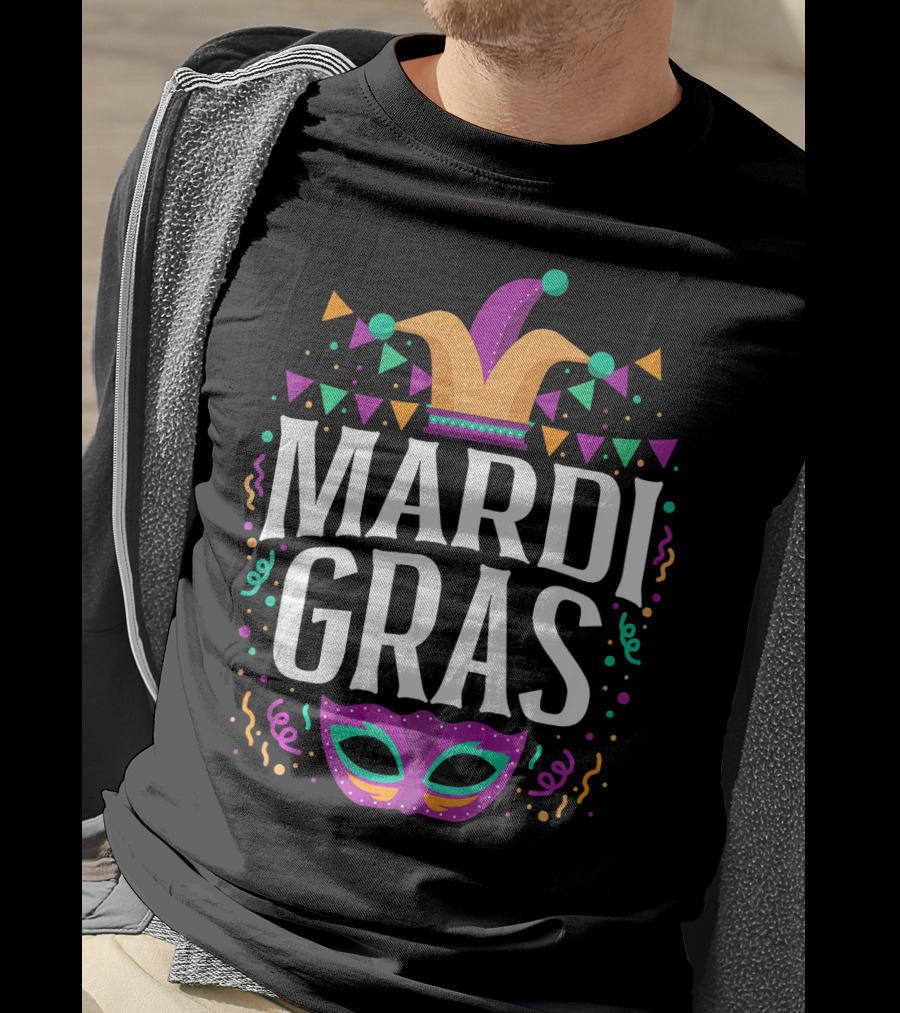 Mardi Gras Jester Hat And Party Mask T-Shirt