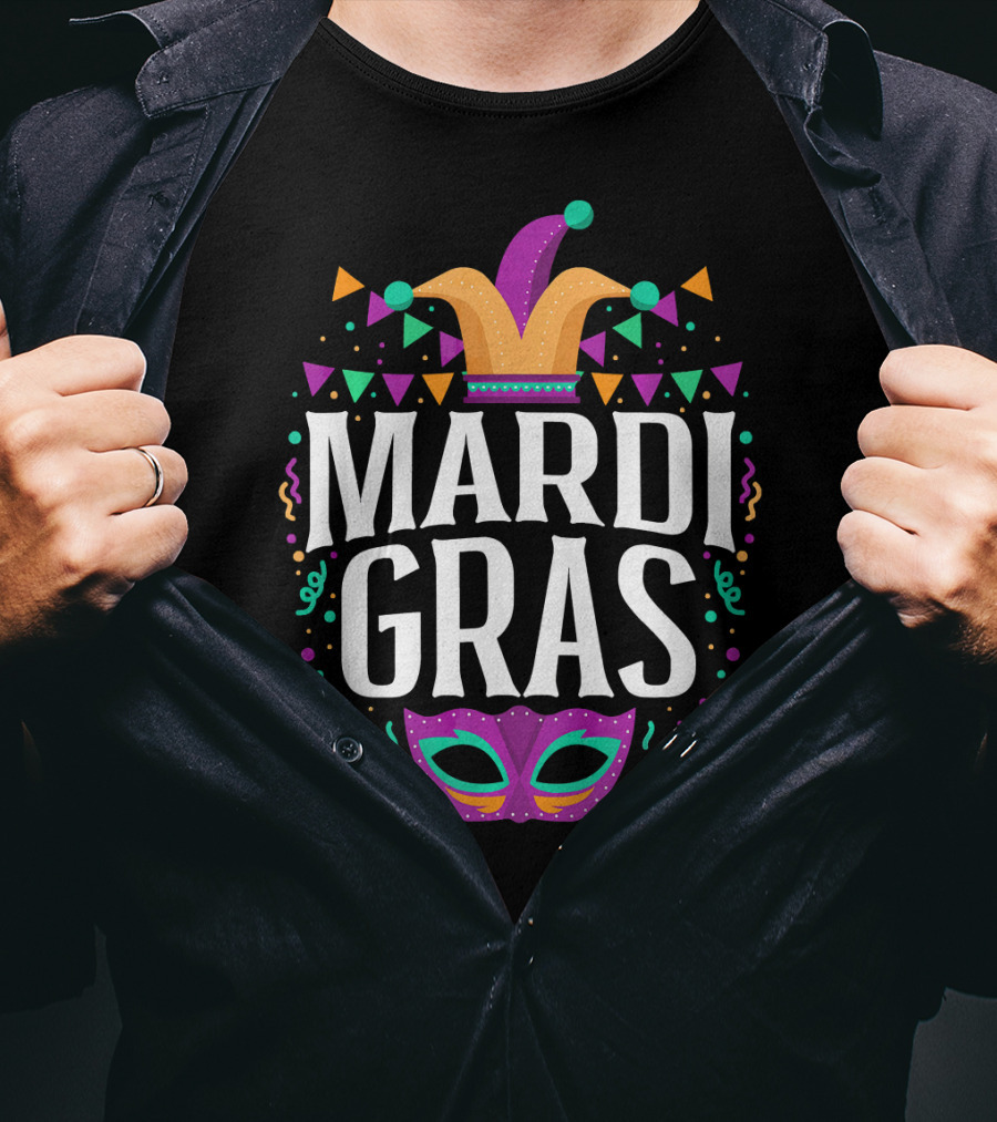 Mardi Gras Jester Hat And Party Mask T-Shirt