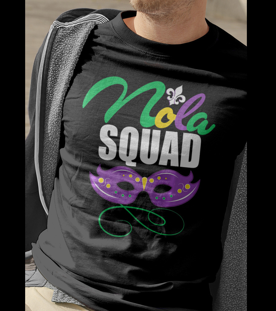 Nola Squad Mardi Gras New Orleans Purple Mask Fleur-de-Lis T-Shirt