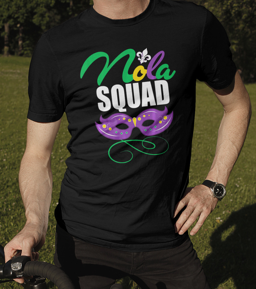 Nola Squad Mardi Gras New Orleans Purple Mask Fleur-de-Lis T-Shirt