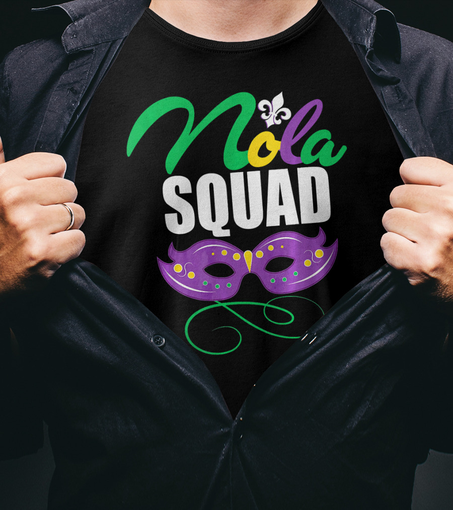 Nola Squad Mardi Gras New Orleans Purple Mask Fleur-de-Lis T-Shirt