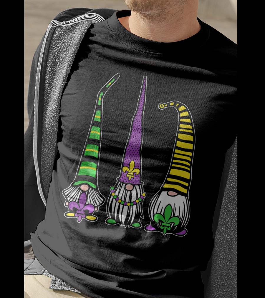 Cute Gnomes Mardi Gras Tuesday Gnome Bea Festival Fleur De Lis T-Shirt