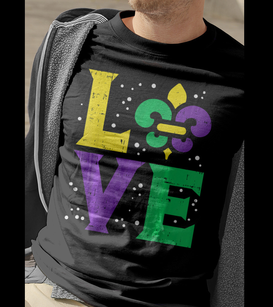 Love Jester Hat Funny Mardi Gras Carnival Fleur-de-Lis T-Shirt