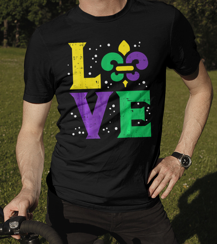 Love Jester Hat Funny Mardi Gras Carnival Fleur-de-Lis T-Shirt