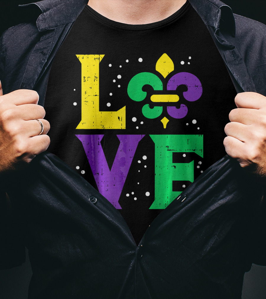 Love Jester Hat Funny Mardi Gras Carnival Fleur-de-Lis T-Shirt