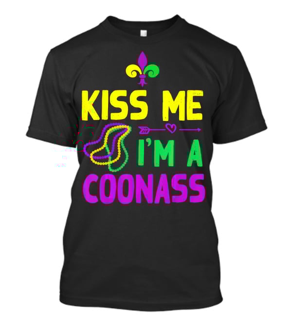 Kiss Me I'm A Coonass Mardi Gras Fleur-de-Lis Beads T-Shirt