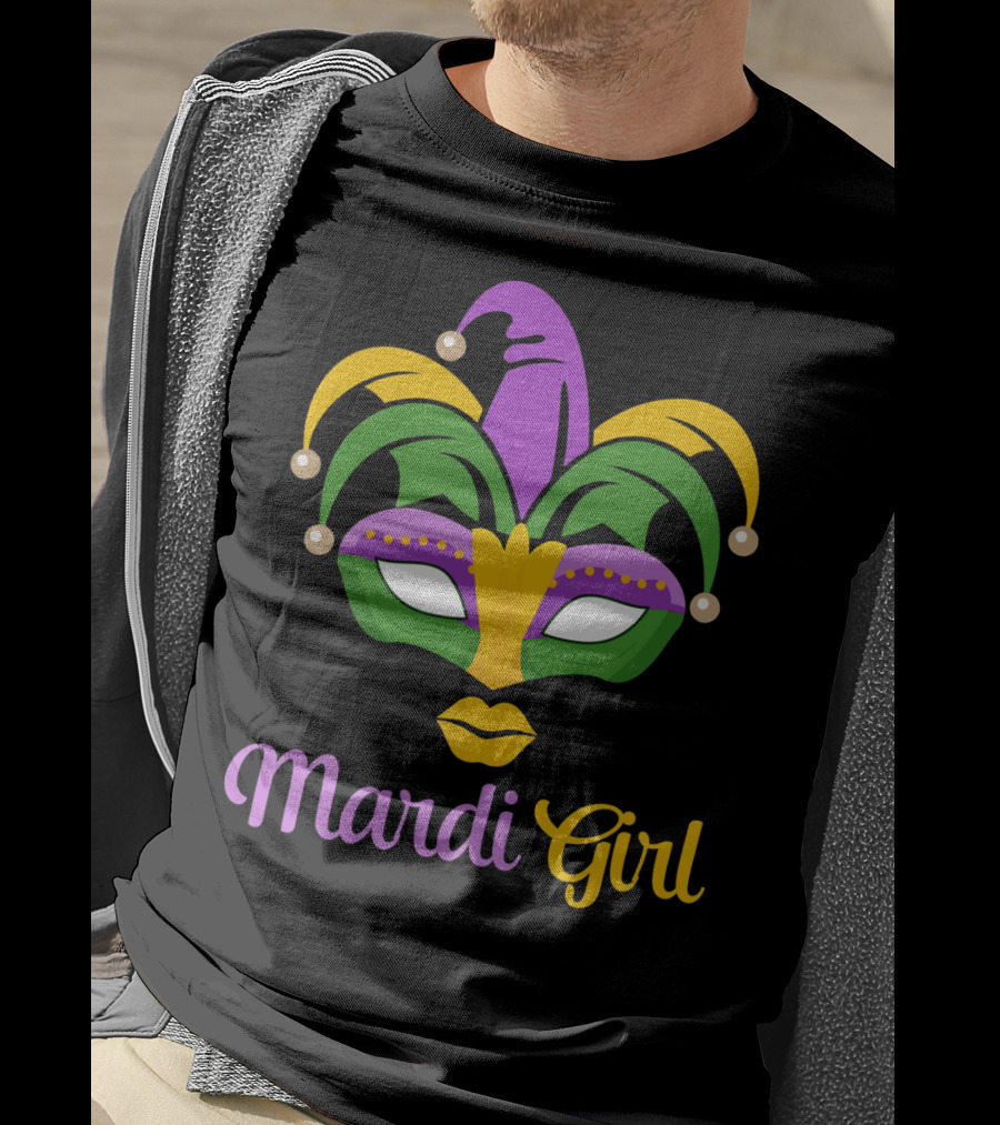 Mardi Girl Mask Colorful Jester Costume T-Shirt