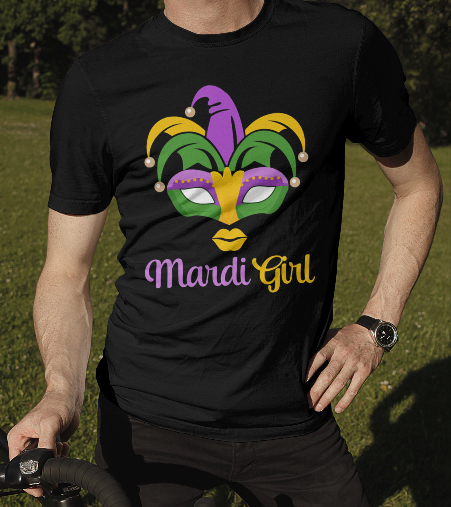 Mardi Girl Mask Colorful Jester Costume T-Shirt