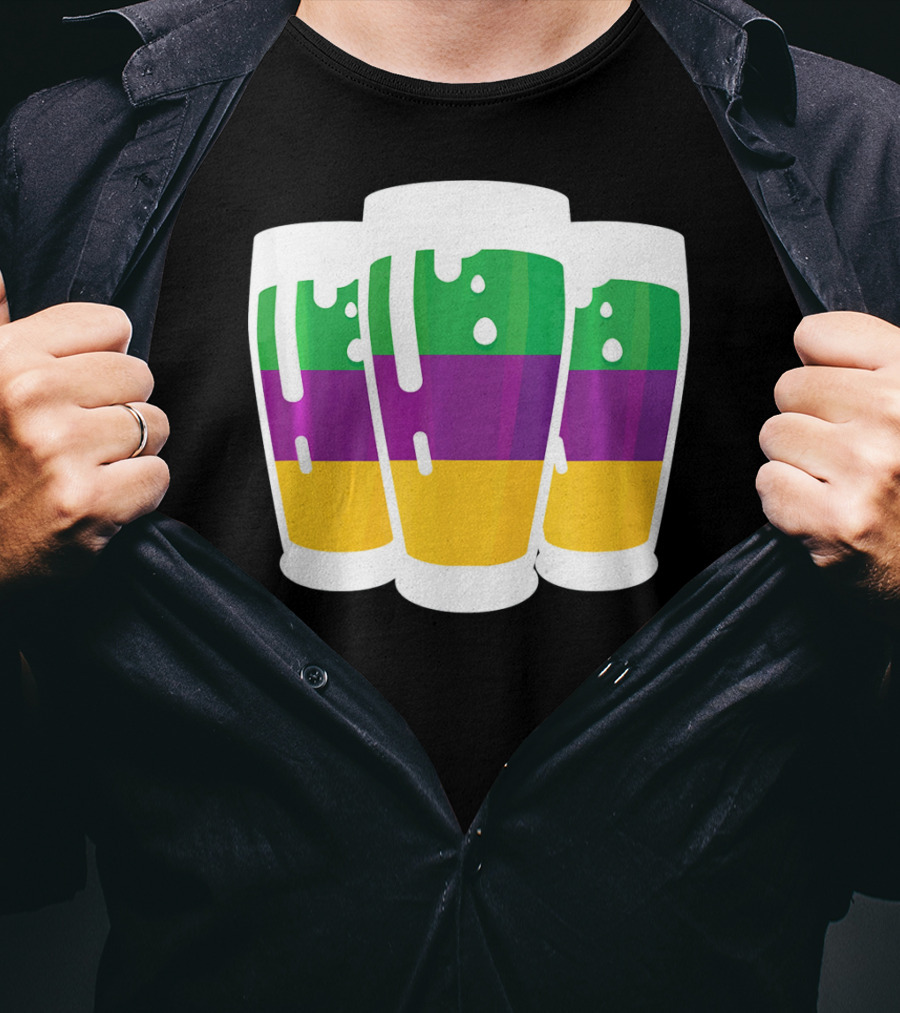 Mardi Gras Beer Funny Mardi Gras Party Carnival Colors T-Shirt