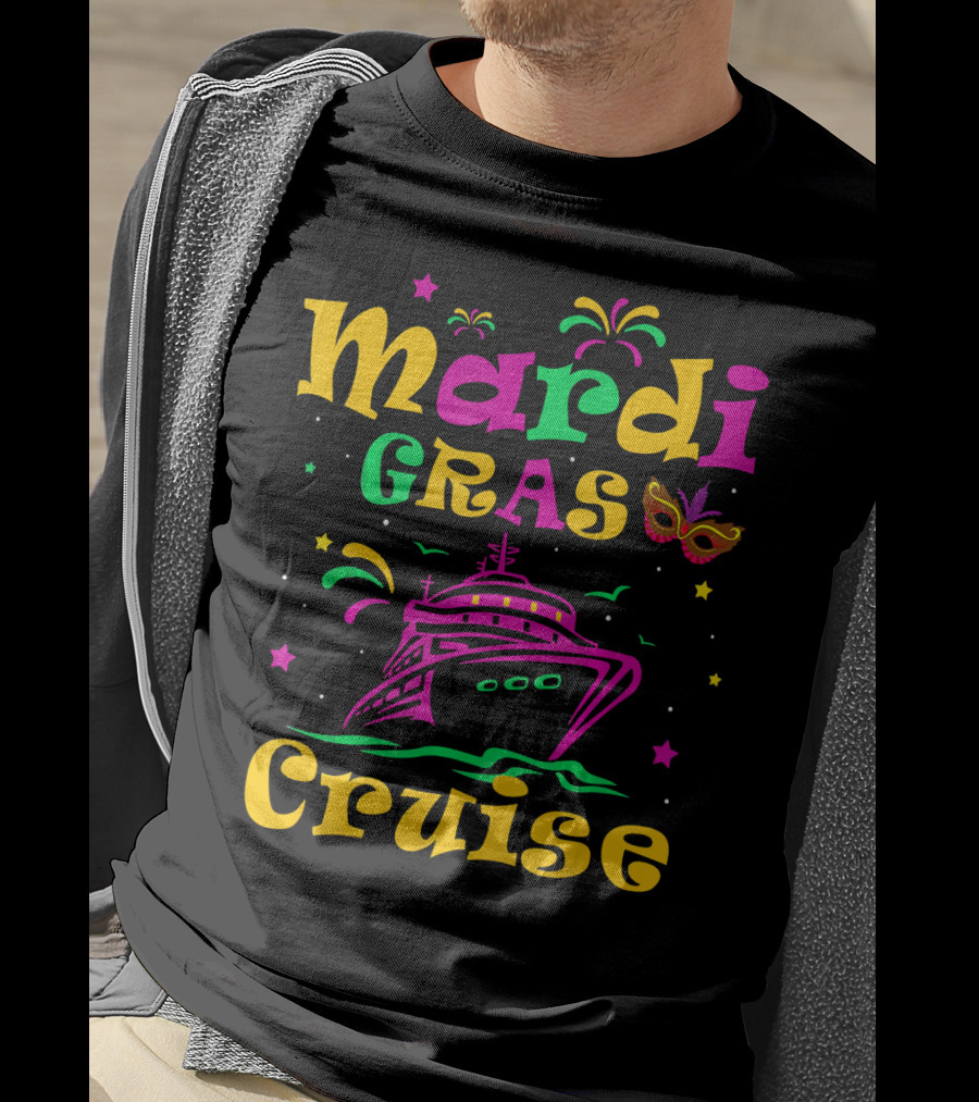 Mardi Gras Cruise Ship Mask Fireworks Vacation T-Shirt