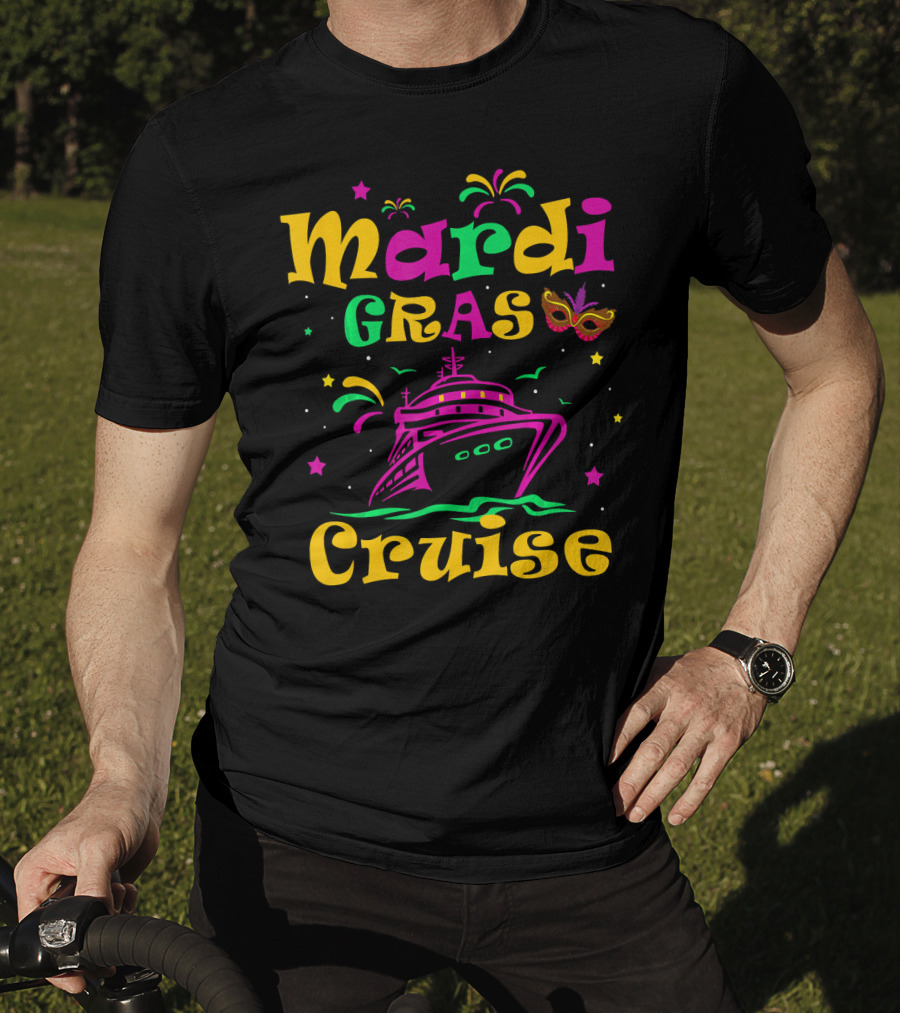 Mardi Gras Cruise Ship Mask Fireworks Vacation T-Shirt