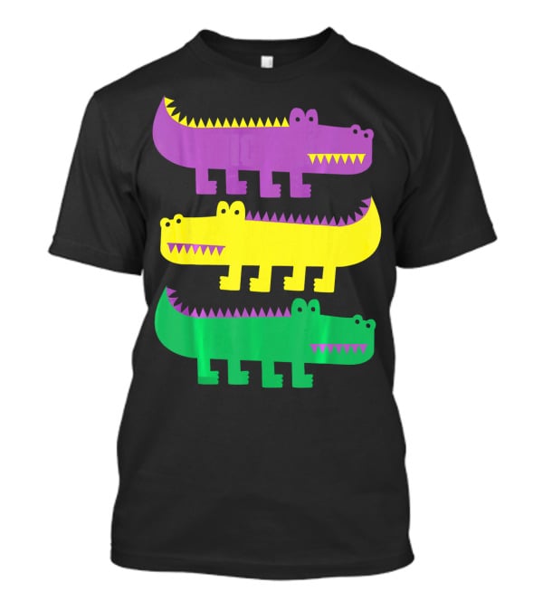 Mardi Gras Happy Alligator Crocodile Fun Purple Yellow Green Trio T-Shirt