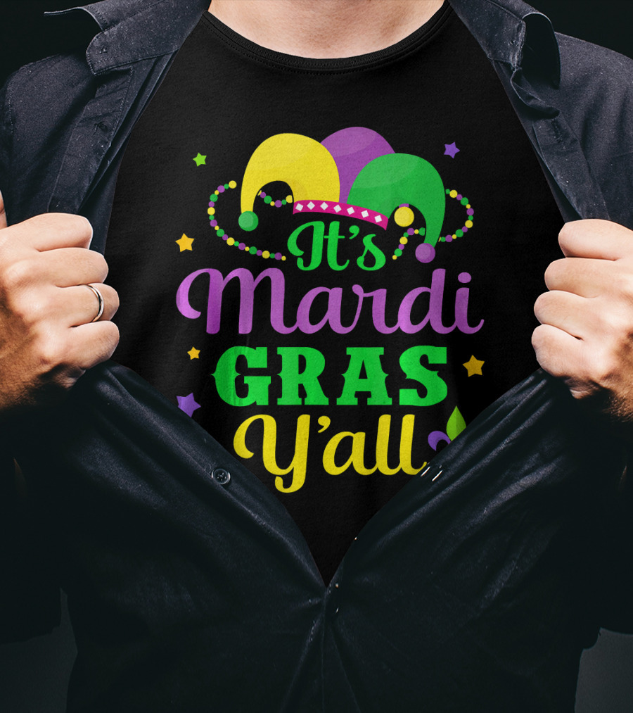 It's Mardi Gras Y'all Jester Hat Fleur-de-lis Stars T-Shirt