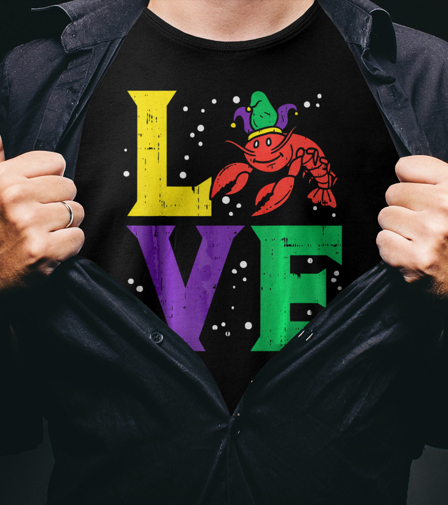 Love Crawfish Jester Hat Mardi Gras T-Shirt