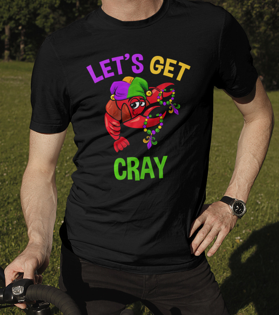 Let's Get Cray Funny Mardi Gras Crawfish With Beads And Jester Hat T-Shirt