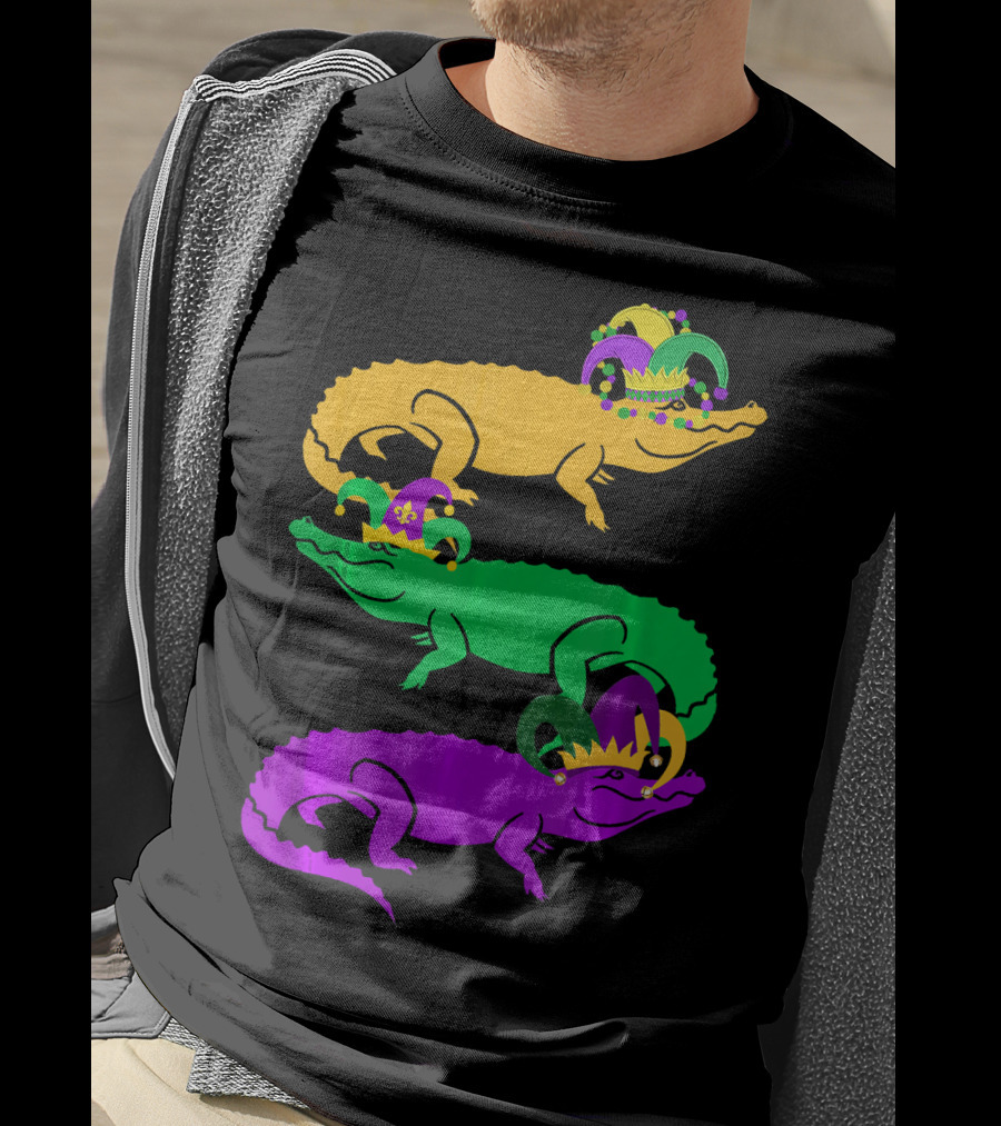 Cute Three Alligator Jesters Mardi Gras Beads T-Shirt