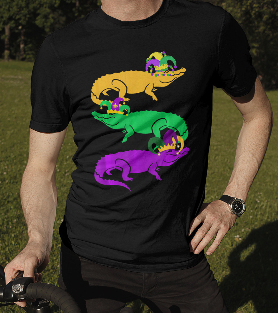 Cute Three Alligator Jesters Mardi Gras Beads T-Shirt