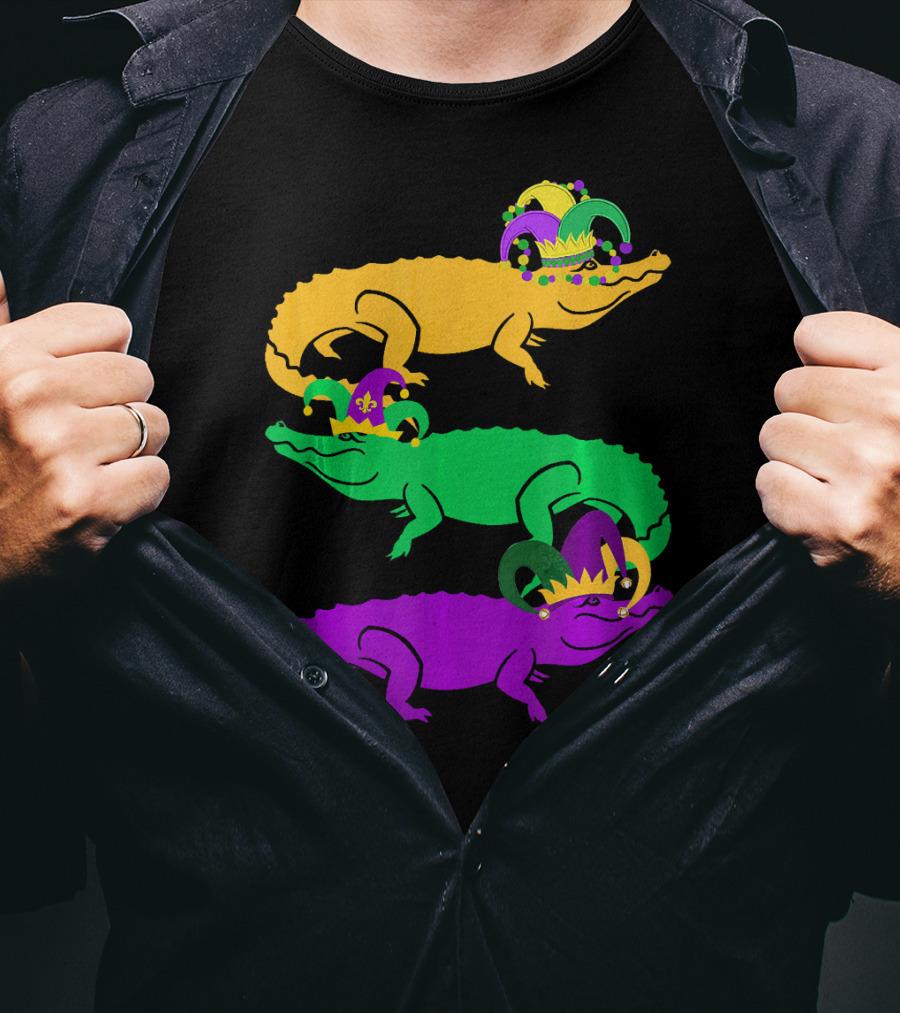 Cute Three Alligator Jesters Mardi Gras Beads T-Shirt