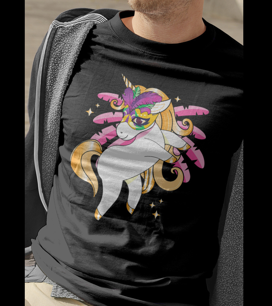 Mardi Gras Unicorn New Orleans LA Party Masked T-Shirt