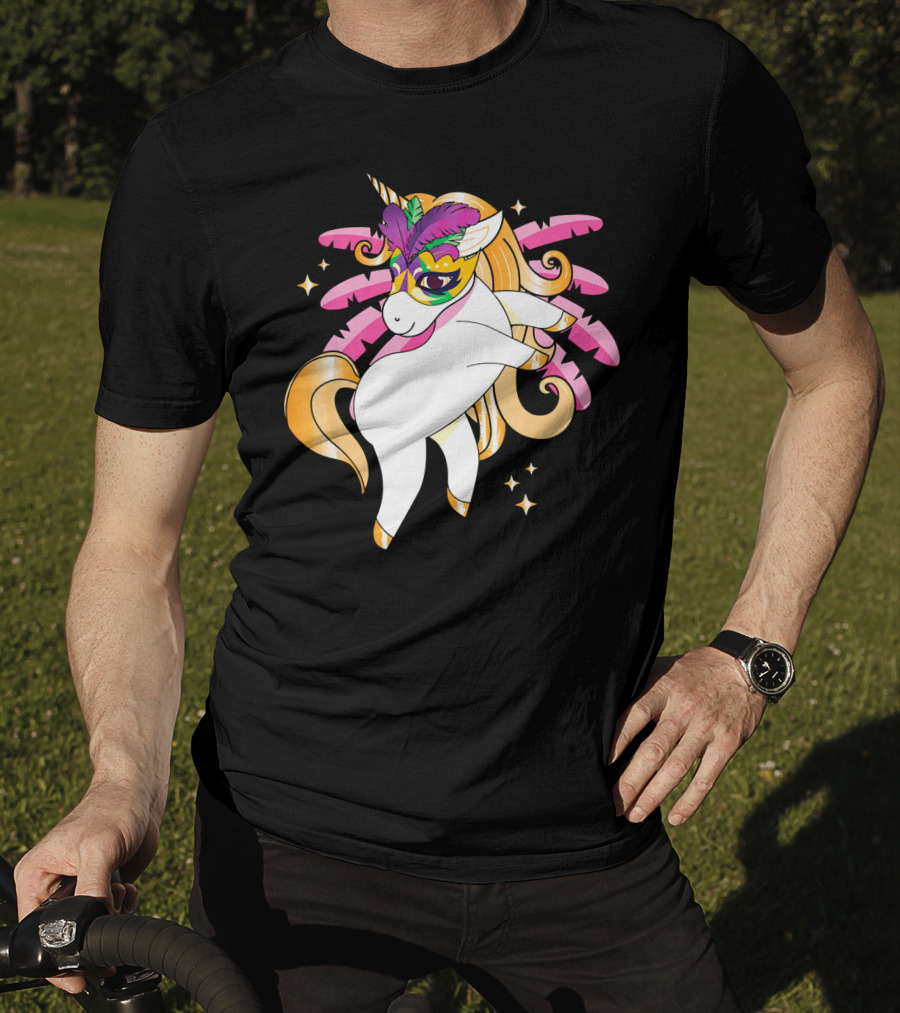 Mardi Gras Unicorn New Orleans LA Party Masked T-Shirt